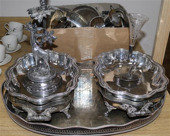 A pair of Old Sheffield plate chafing dishes and other plated wares